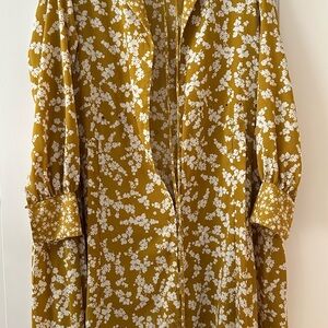 Mustard Floral Button-Front Dress
